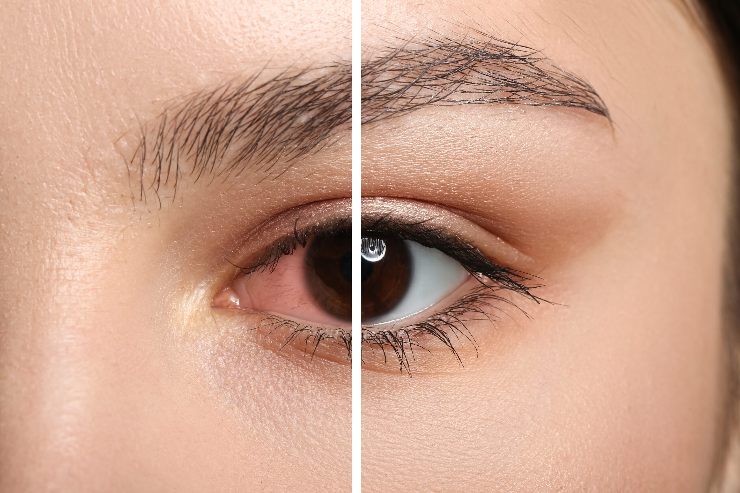 Closeup,View,Of,Young,Woman,Before,And,After,Eye,Treatment